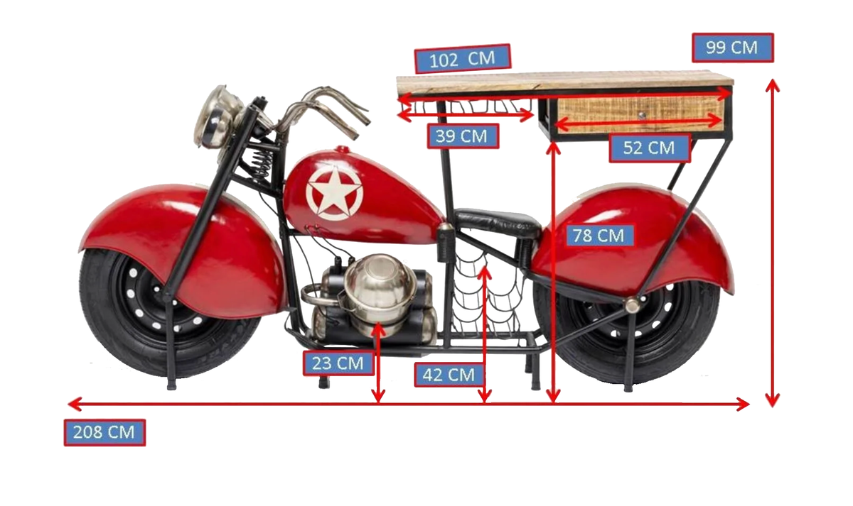 BAR MOTORBIKE - Vintage Röd, 208x99cm