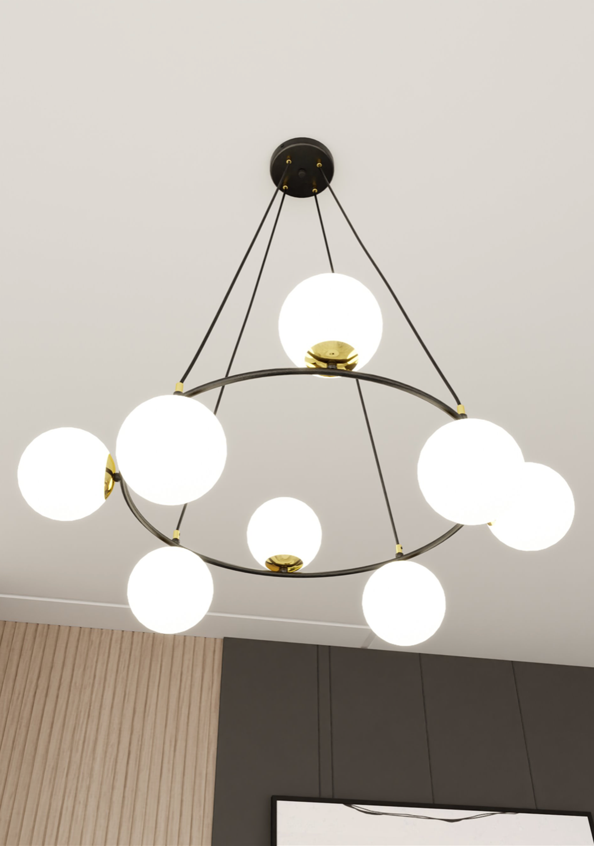 AZURA - Taklampa med 8 opalvita glas