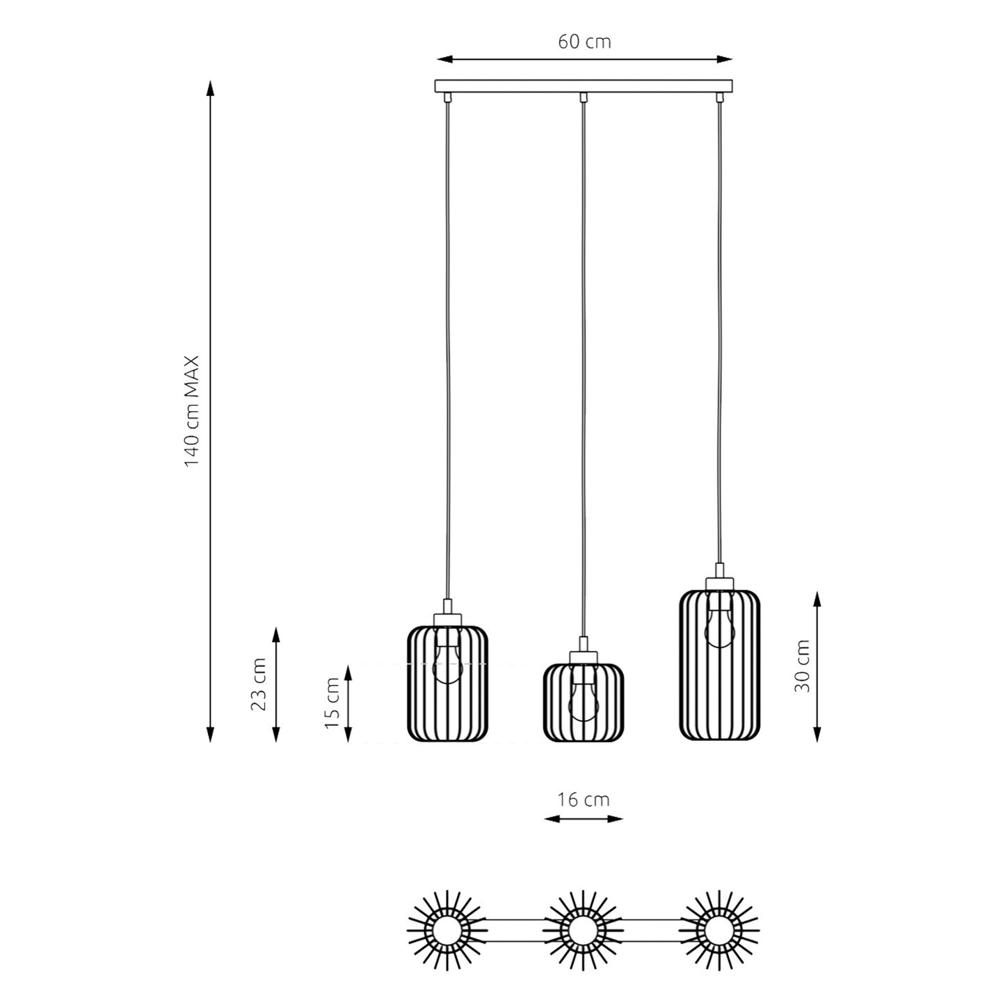VANDER 3 - Pendel Taklampa Rak 60cm