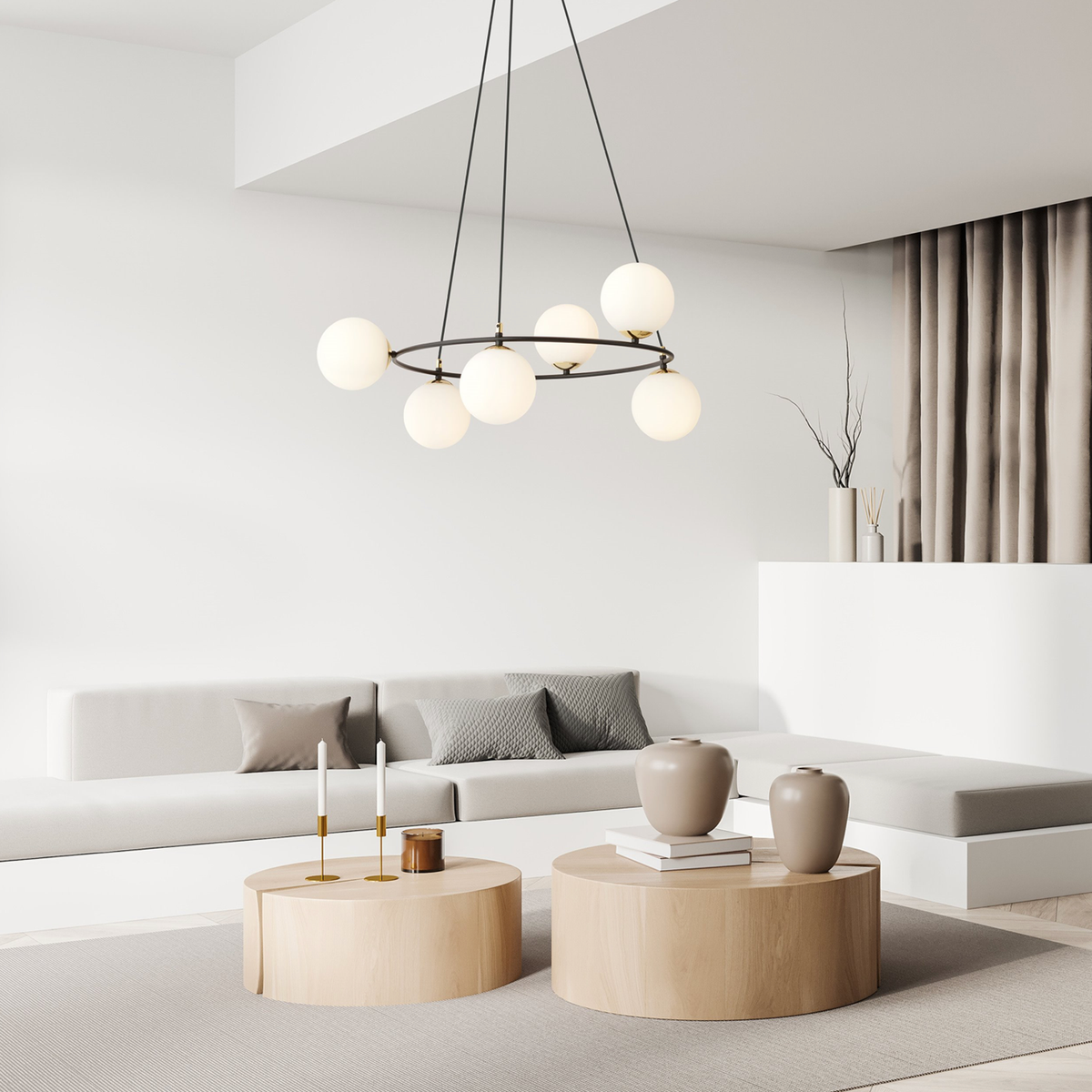 AZURA - Taklampa med 6 opalvita glas