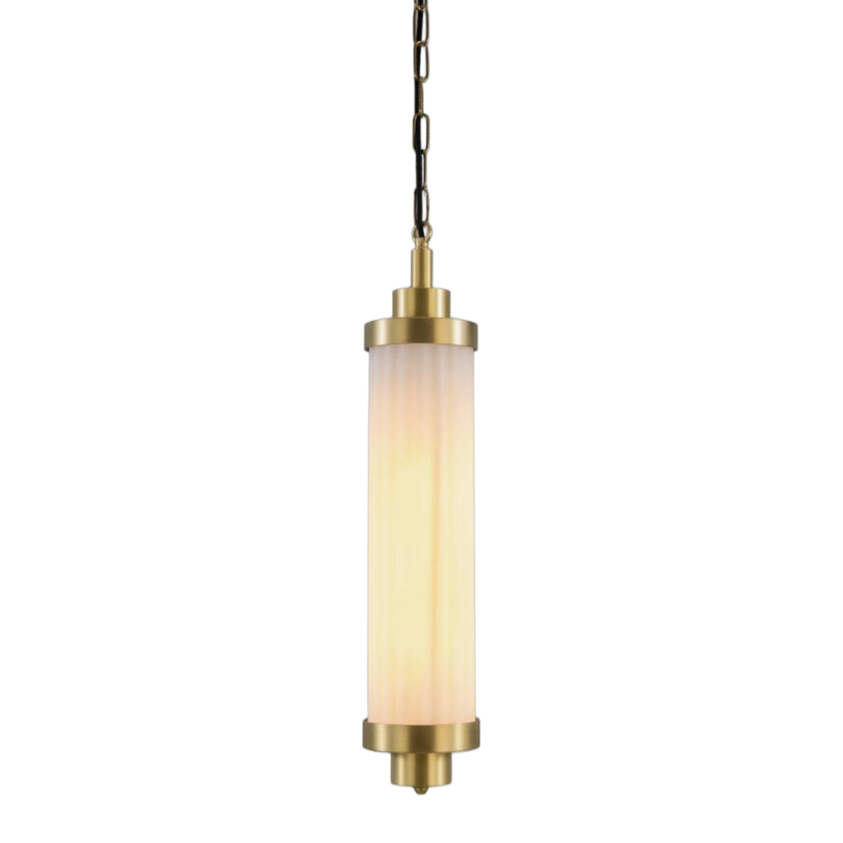 LOUISE - Vintage Rippled Opal Glass and Brass Bathroom Pendant 52.5cm IP44
