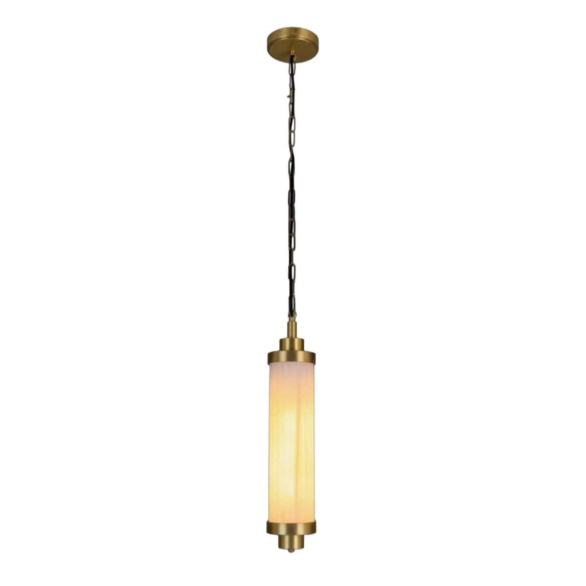 LOUISE - Vintage Rippled Opal Glass and Brass Bathroom Pendant 52.5cm IP44