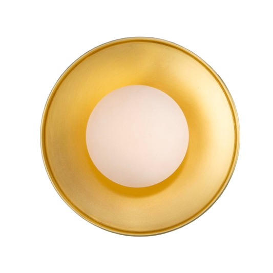 AOSTA - Brass Disc Bathroom Wall Light with Glass Globe 16.2cm IP65