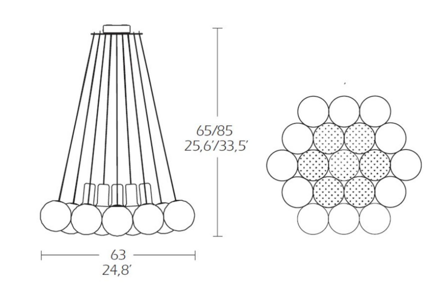 SPHERE - Taklampa 19 LED – Fyrkantig takplatta, 85 höjd.