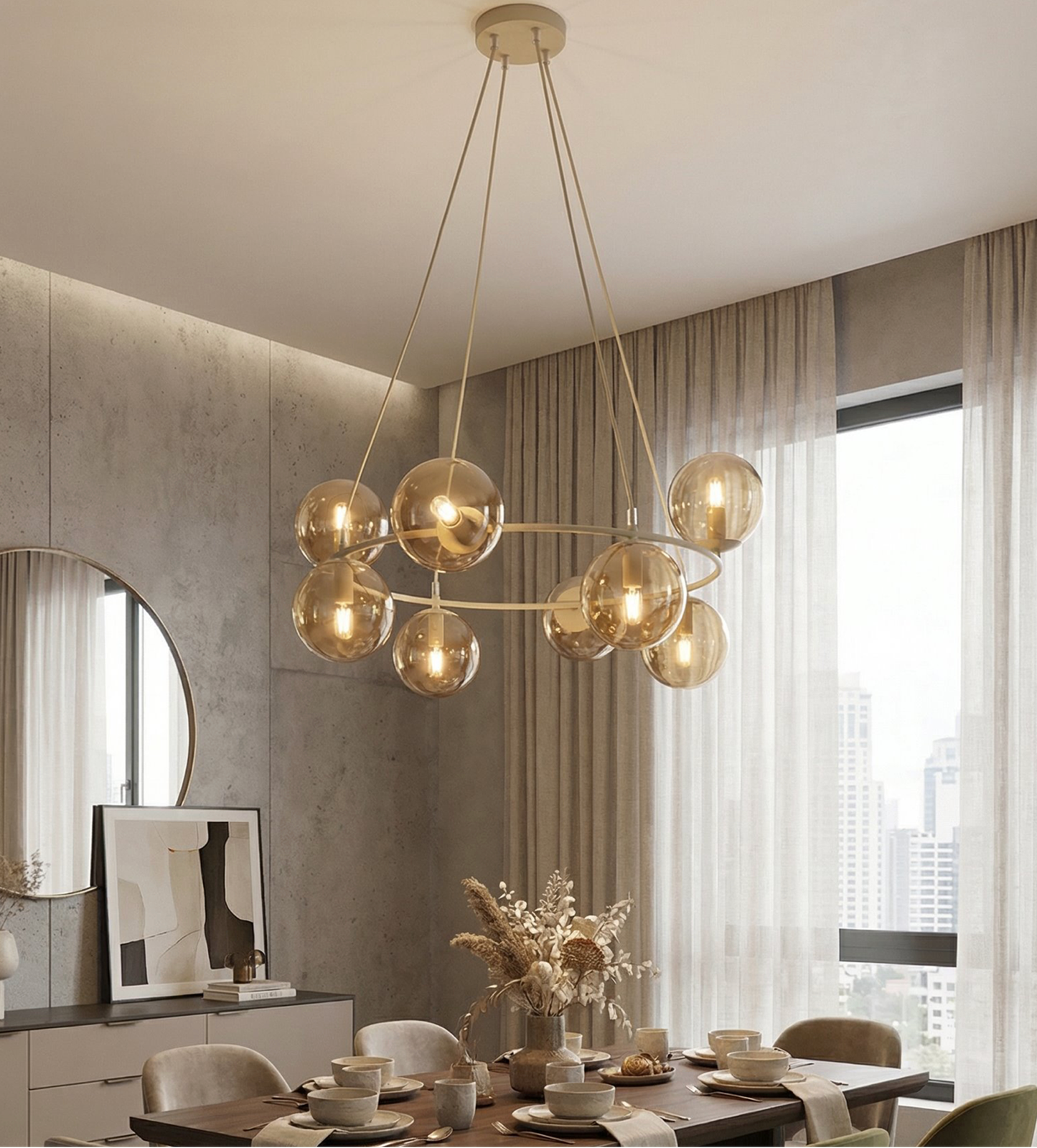 AZURA - Taklampa i mokka med 8 amber färgade glas