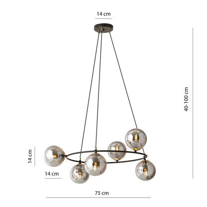 AZURA - Taklampa med 6 rökfärgade glas