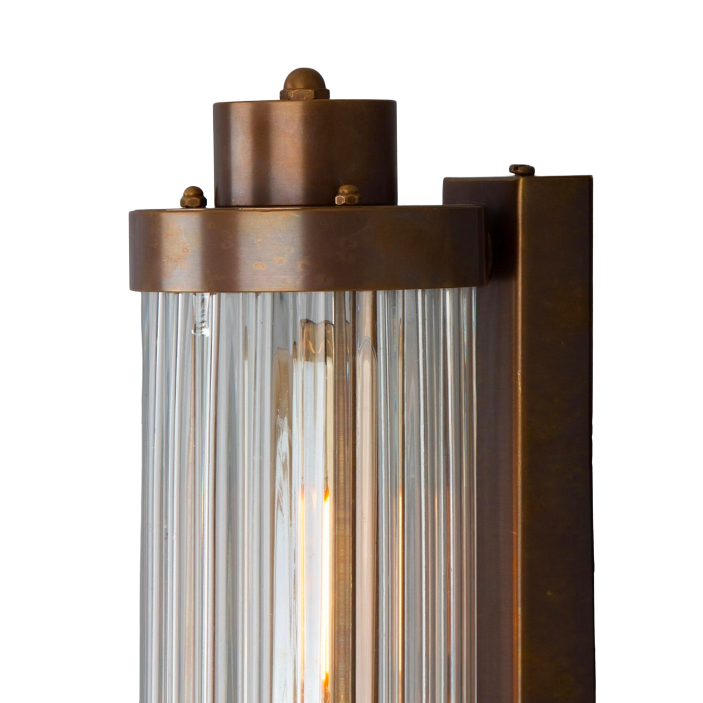LOUISE - Vintage Rippled Clear Glass and Brass Bathroom Wall Light 47cm IP44