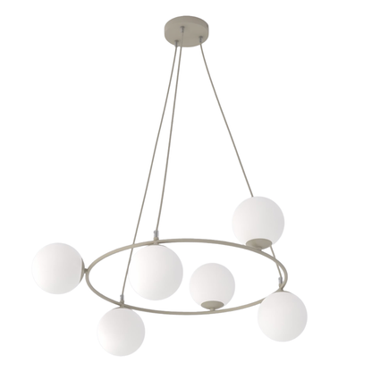 AZURA - Taklampa i mokka med 6 opalvita glas