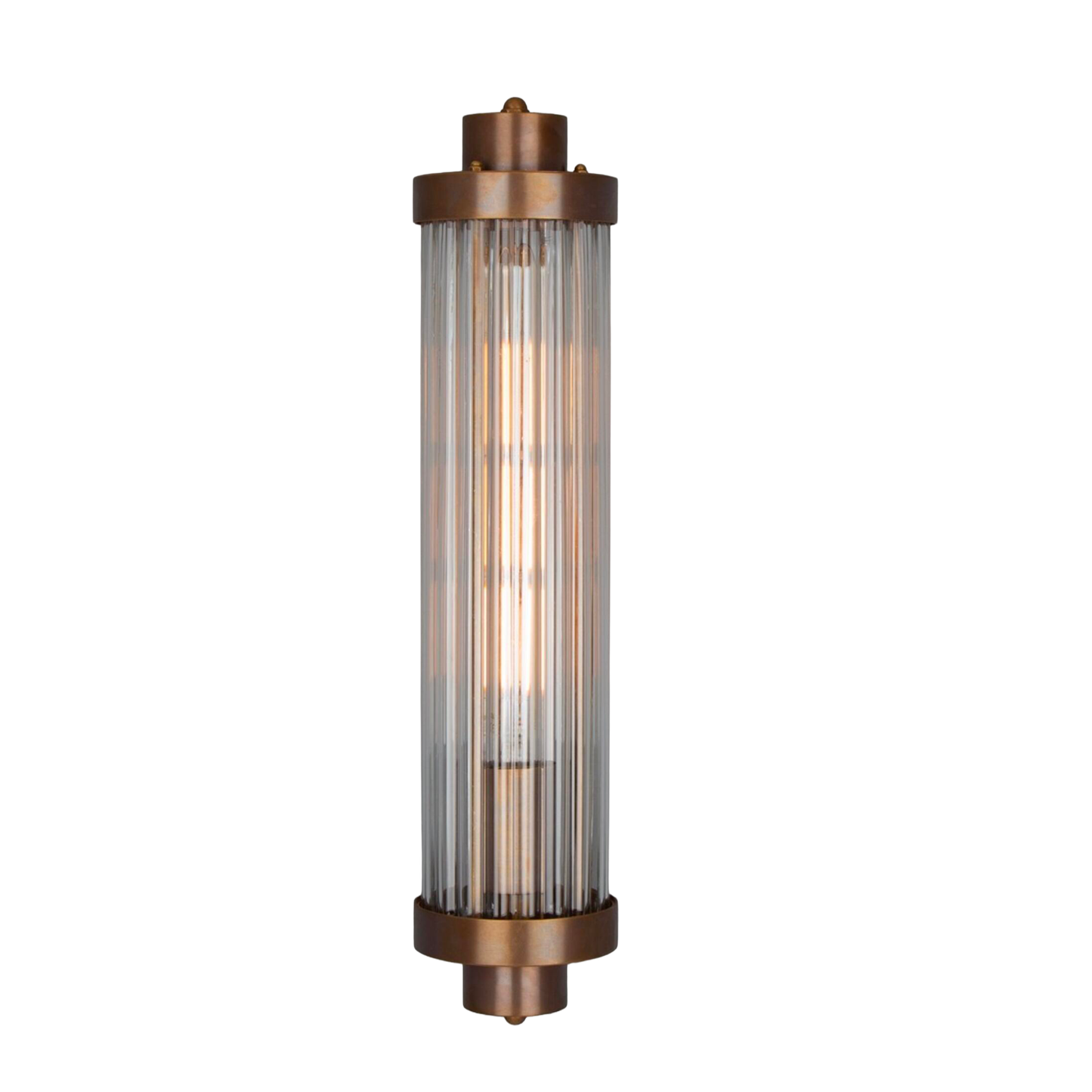 LOUISE - Vintage Rippled Clear Glass and Brass Bathroom Wall Light 47cm IP44