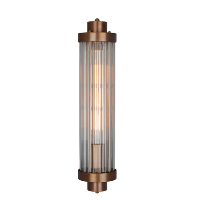 LOUISE - Vintage Rippled Clear Glass and Brass Bathroom Wall Light 47cm IP44