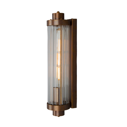 LOUISE - Vintage Rippled Clear Glass and Brass Bathroom Wall Light 47cm IP44