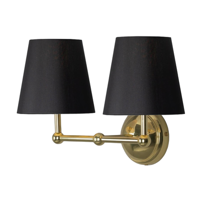 BUSAN - Modern Brass Double Wall Light with Fabric Shades