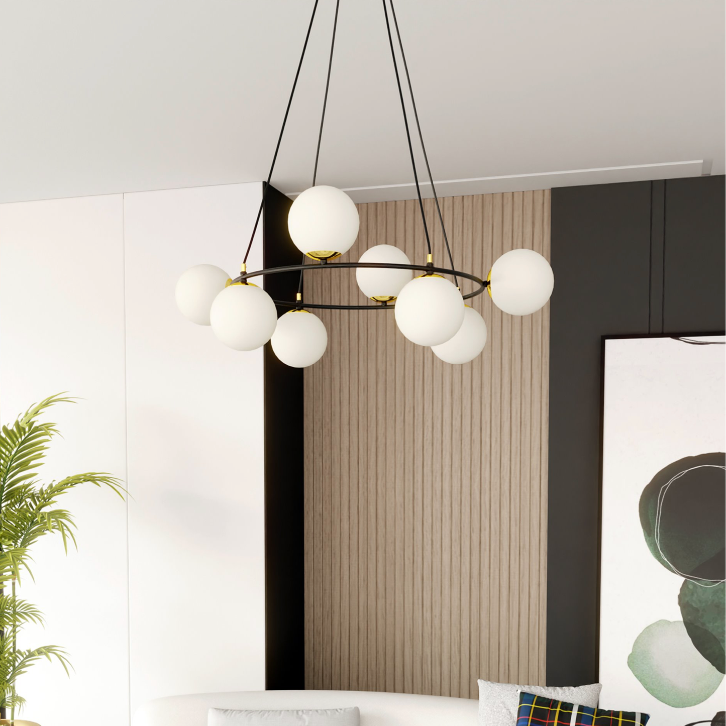 AZURA - Taklampa med 8 opalvita glas