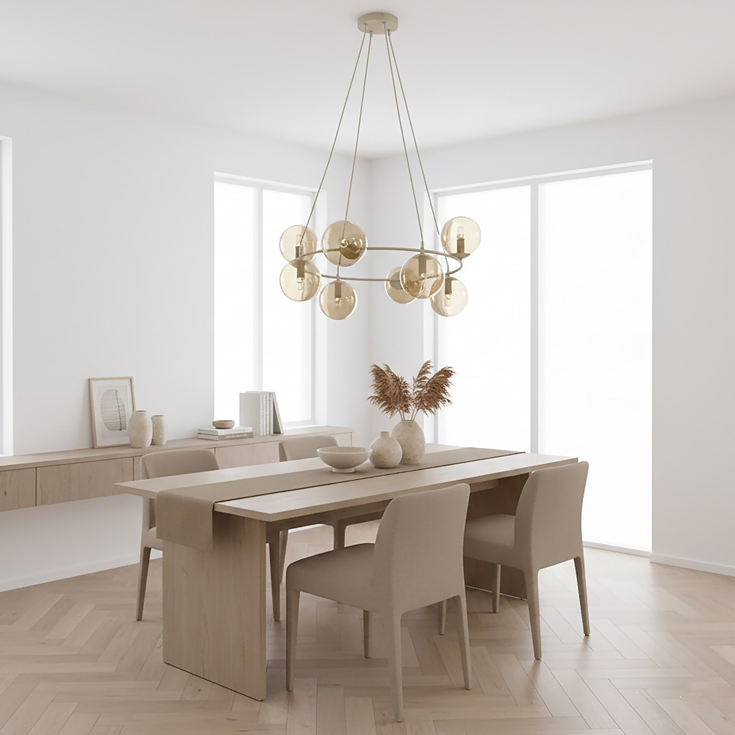 AZURA - Taklampa i mokka med 8 amber färgade glas