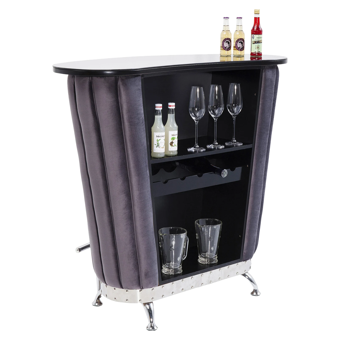 BAR AFTER WORK - Bardisk i Grå Sammet/Krom