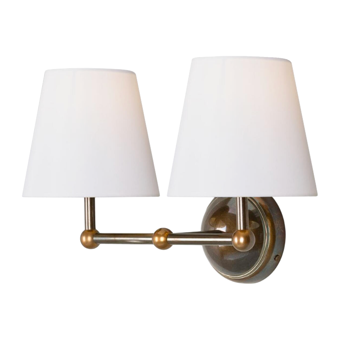 BUSAN - Modern Brass Double Wall Light with Fabric Shades