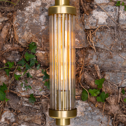 LOUISE - Vintage Rippled Clear Glass and Brass Bathroom Wall Light 47cm IP44