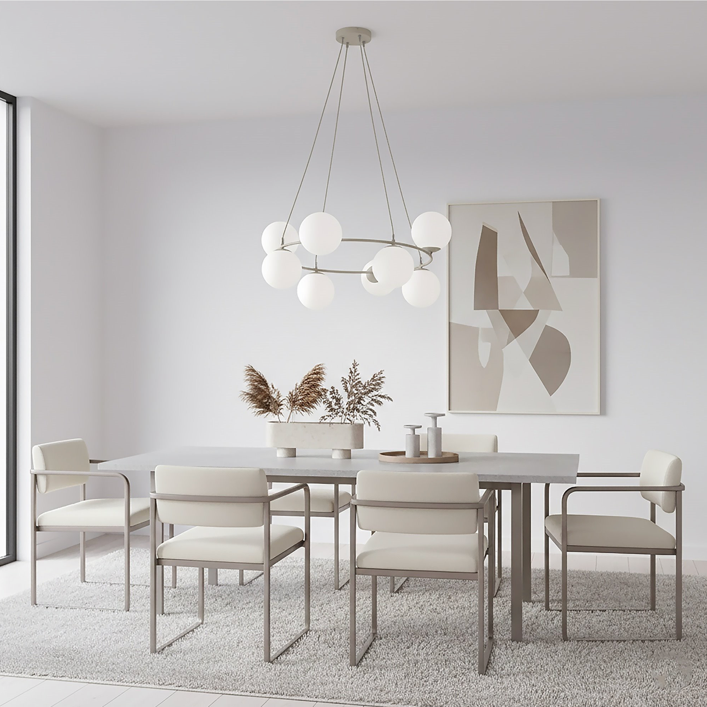AZURA - Taklampa i mokka med 8 opalvita glas