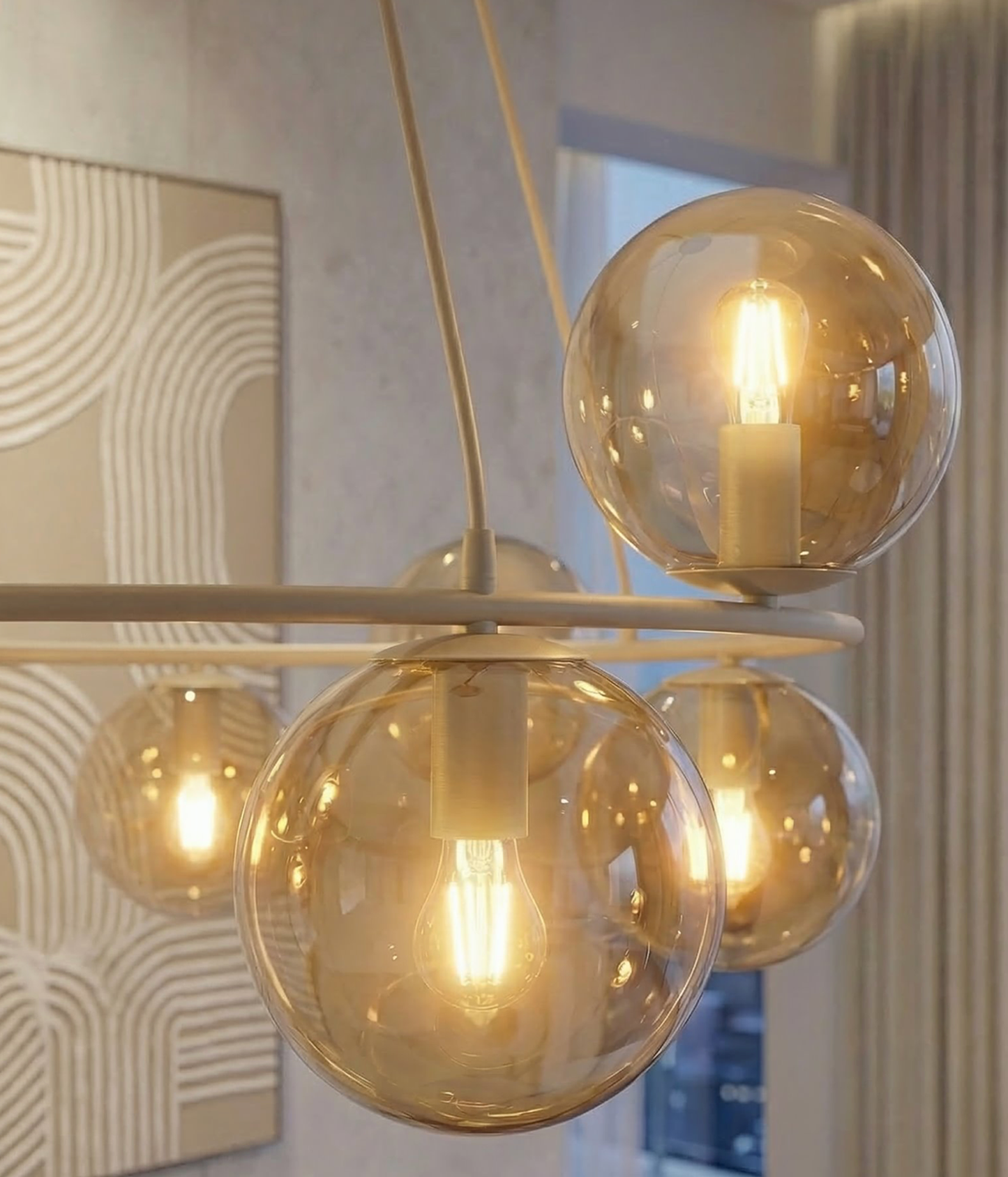 AZURA - Taklampa i mokka med 8 amber färgade glas