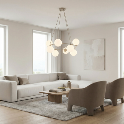 AZURA - Taklampa i mokka med 8 opalvita glas