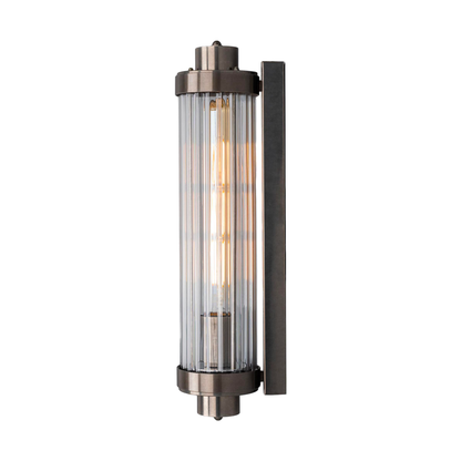 LOUISE - Vintage Rippled Clear Glass and Brass Bathroom Wall Light 47cm IP44
