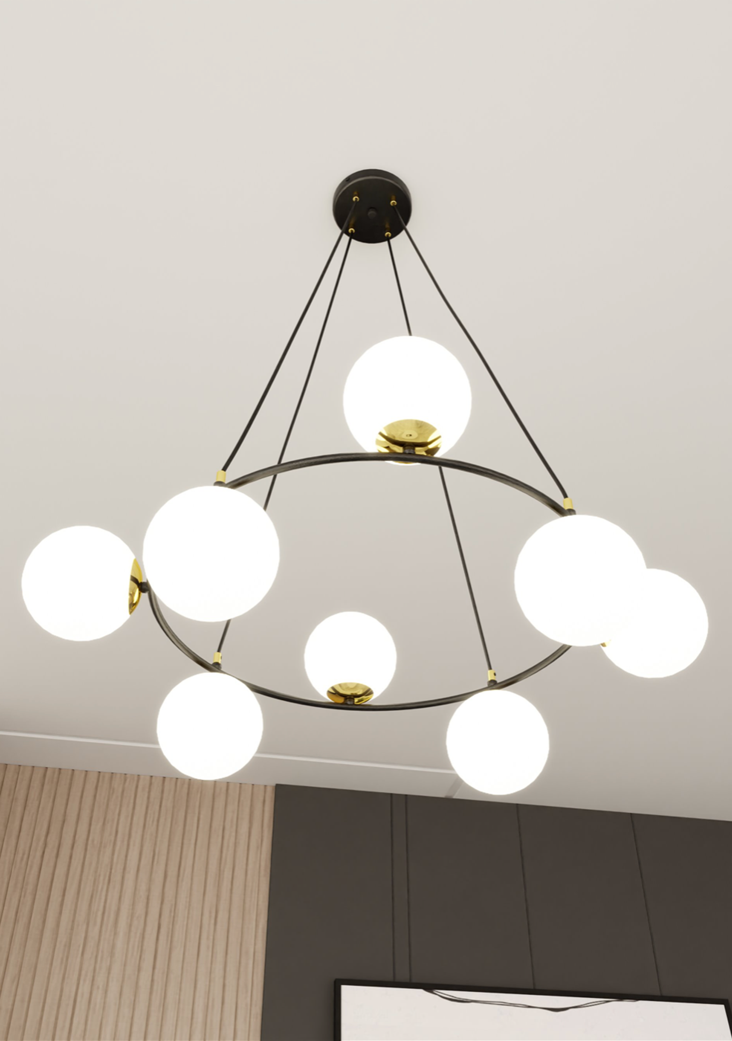 AZURA - Taklampa med 8 opalvita glas