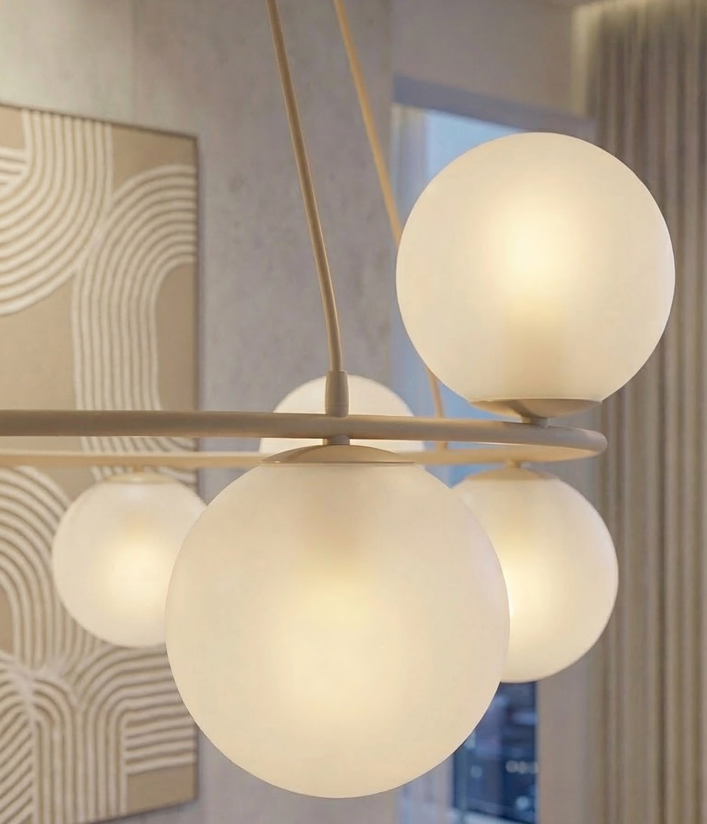 AZURA - Taklampa i mokka med 8 opalvita glas