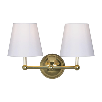 BUSAN - Modern Brass Double Wall Light with Fabric Shades