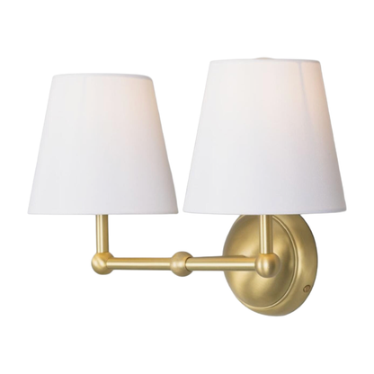 BUSAN - Modern Brass Double Wall Light with Fabric Shades