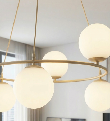 AZURA - Taklampa i mokka med 6 opalvita glas