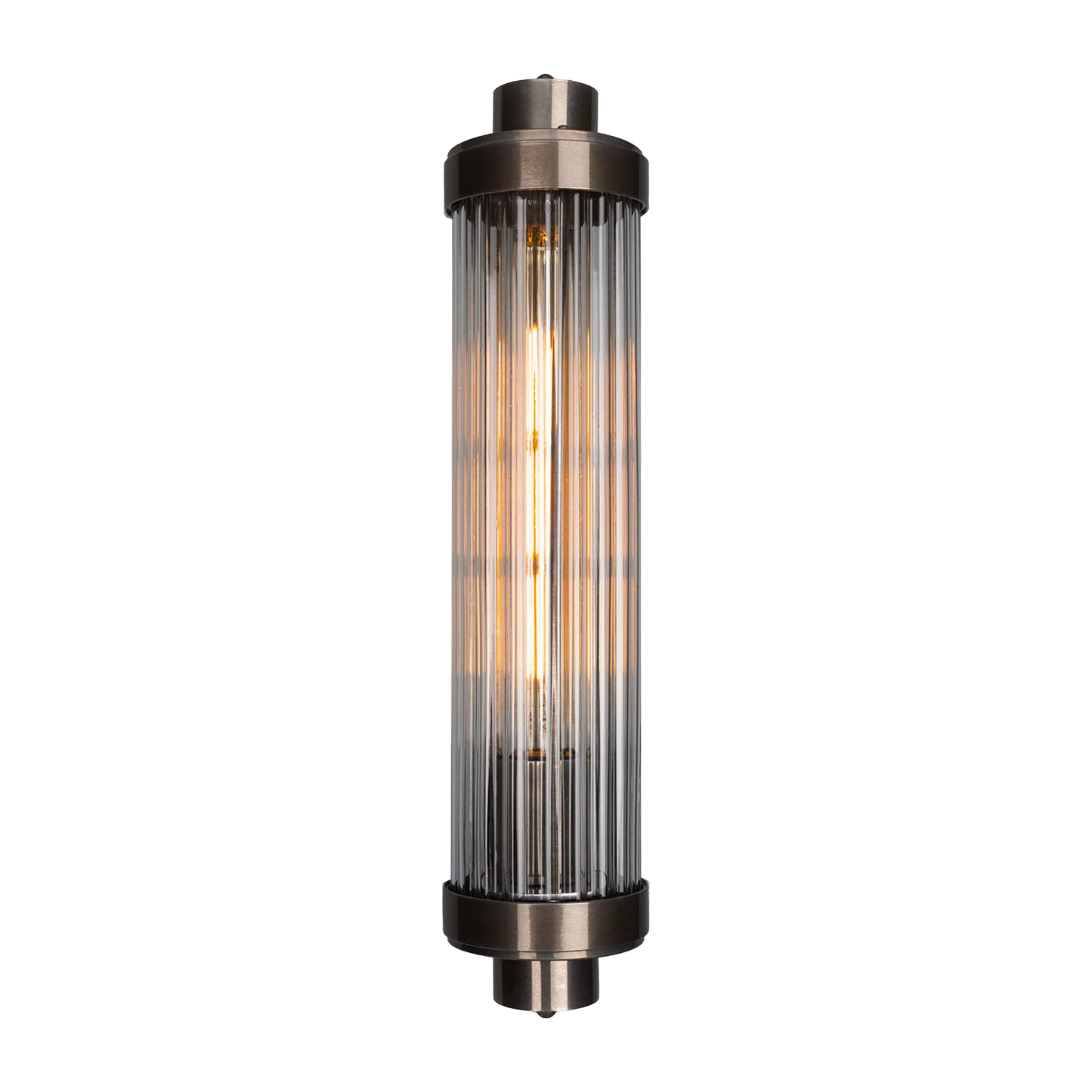 LOUISE - Vintage Rippled Clear Glass and Brass Bathroom Wall Light 47cm IP44