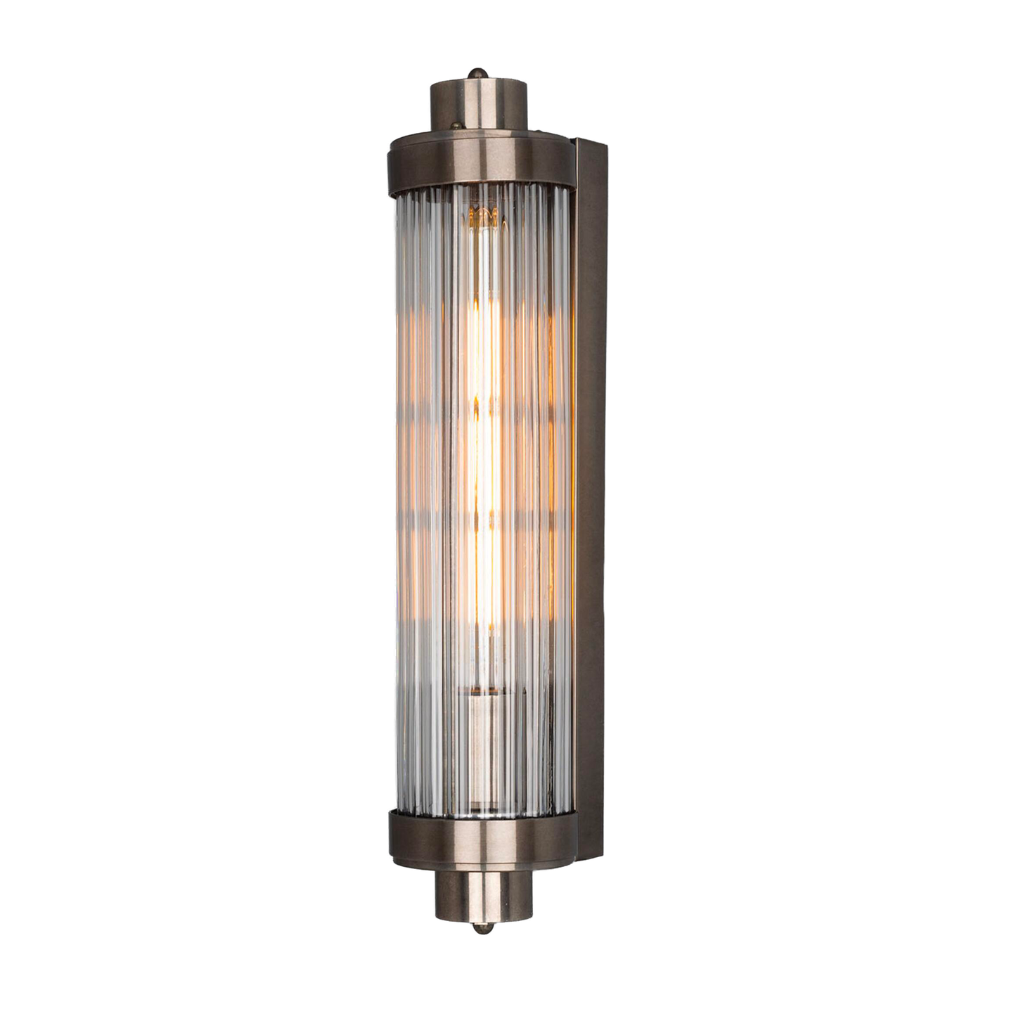 LOUISE - Vintage Rippled Clear Glass and Brass Bathroom Wall Light 47cm IP44