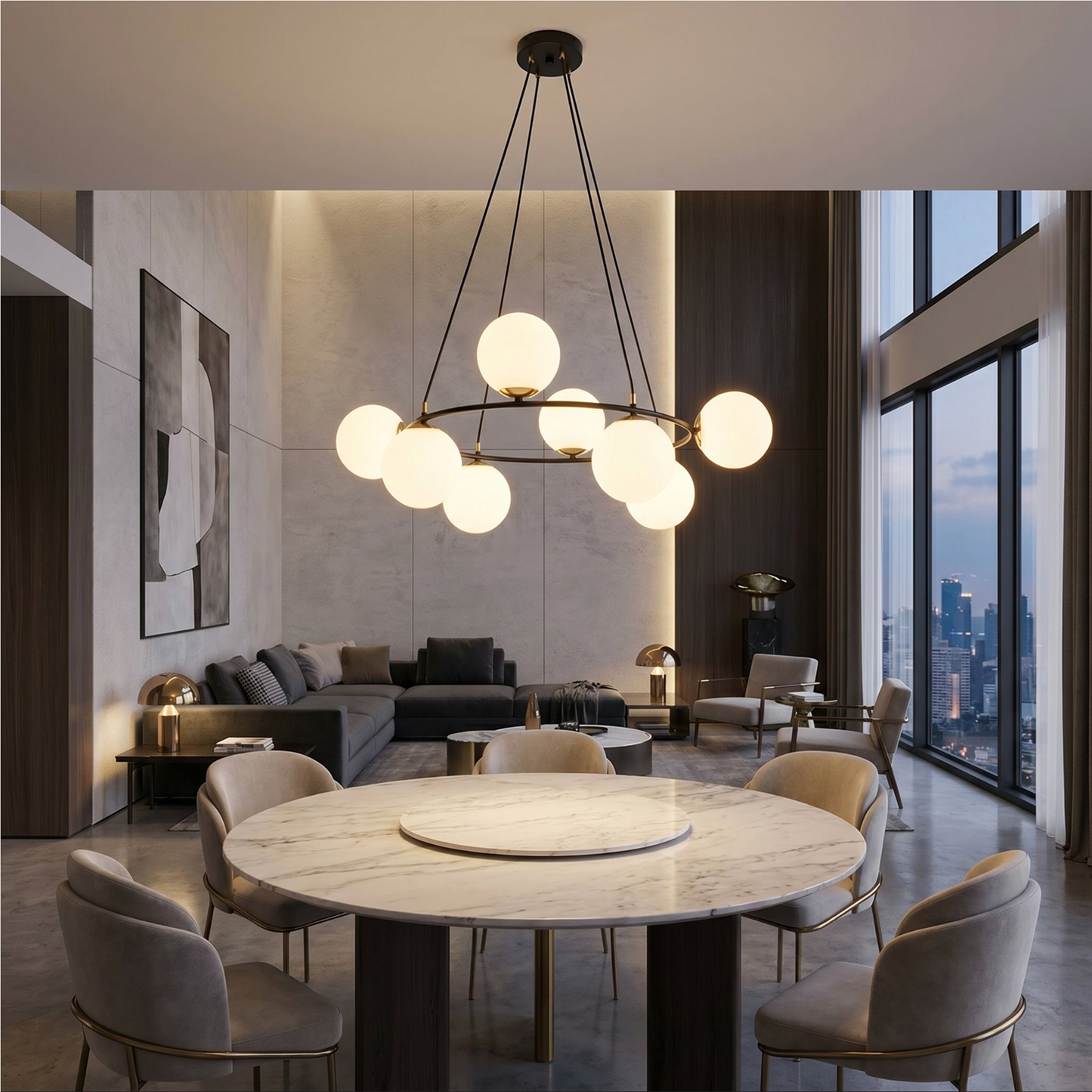AZURA - Taklampa med 8 opalvita glas