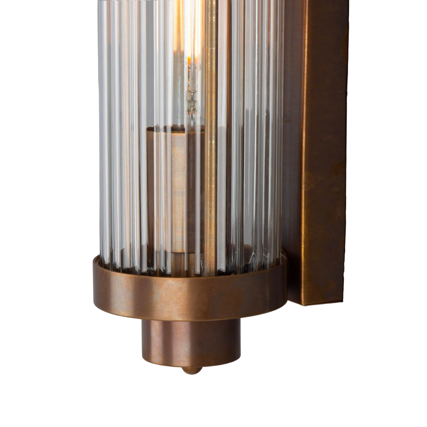 LOUISE - Vintage Rippled Clear Glass and Brass Bathroom Wall Light 47cm IP44