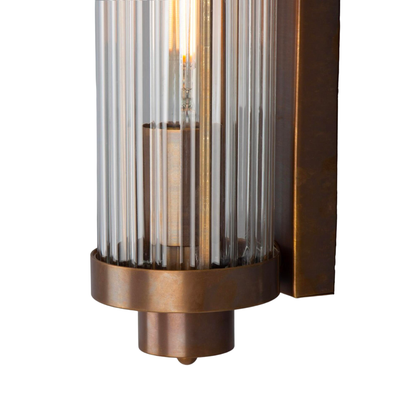 LOUISE - Vintage Rippled Clear Glass and Brass Bathroom Wall Light 47cm IP44