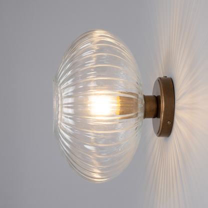 NEITH - Oval Reeded Glass and Brass Wall Light 30cm