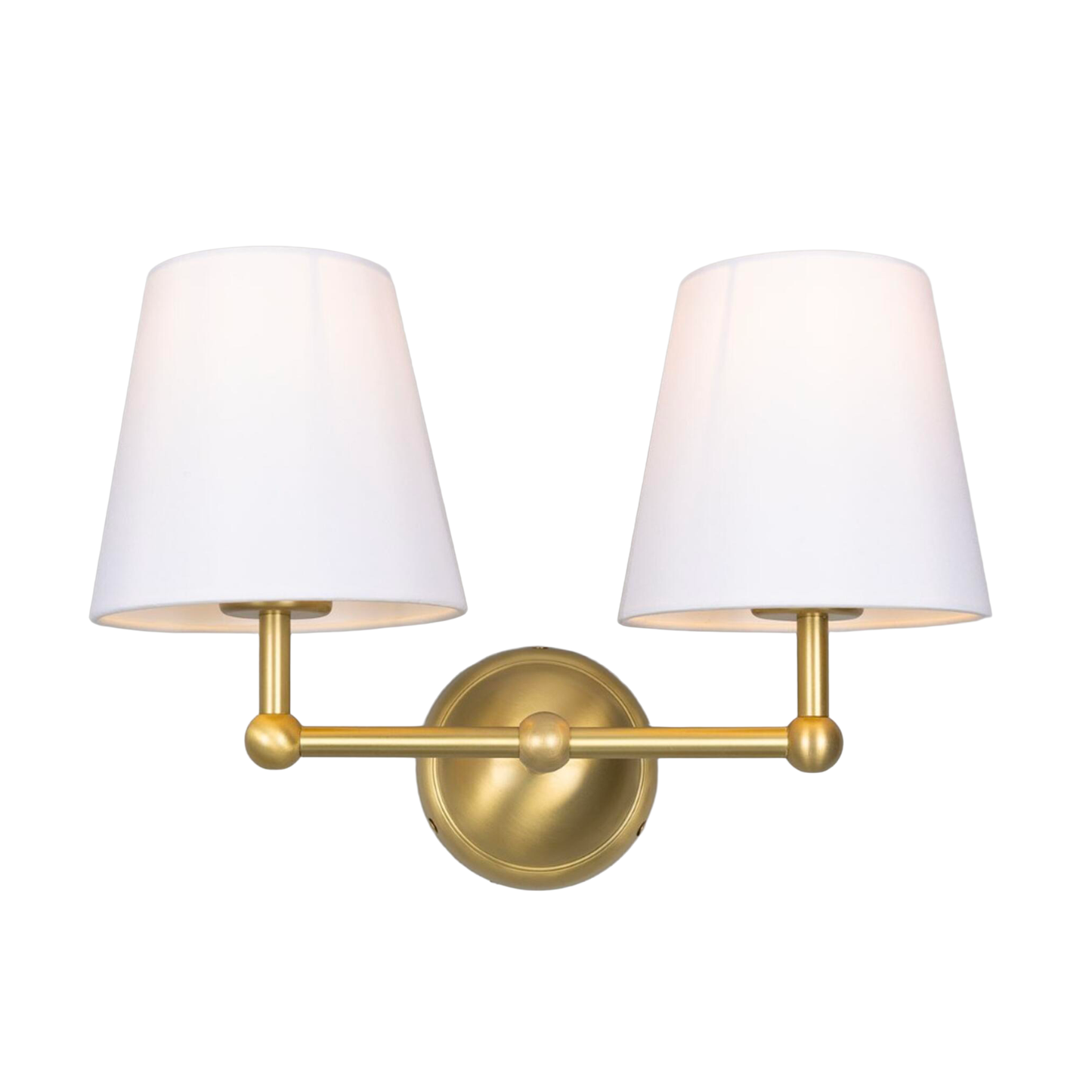 BUSAN - Modern Brass Double Wall Light with Fabric Shades