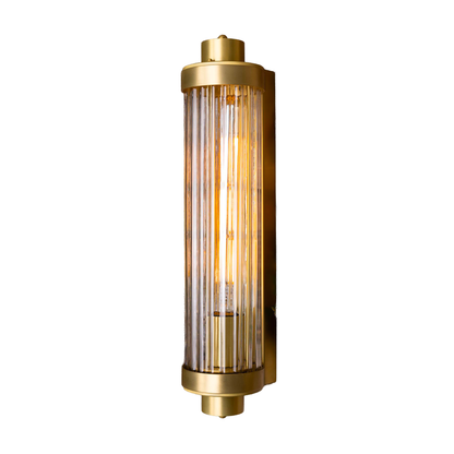 LOUISE - Vintage Rippled Clear Glass and Brass Bathroom Wall Light 47cm IP44