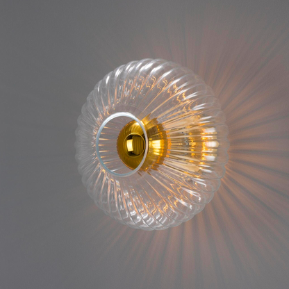 NEITH - Oval Reeded Glass and Brass Wall Light 30cm