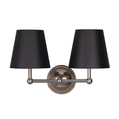 BUSAN - Modern Brass Double Wall Light with Fabric Shades