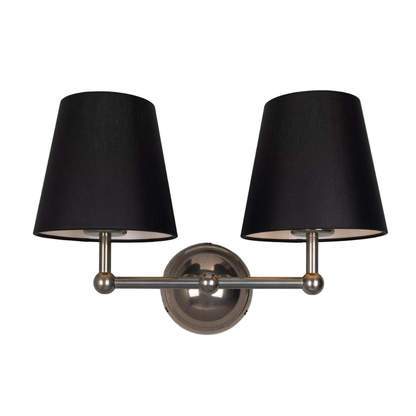 BUSAN - Modern Brass Double Wall Light with Fabric Shades