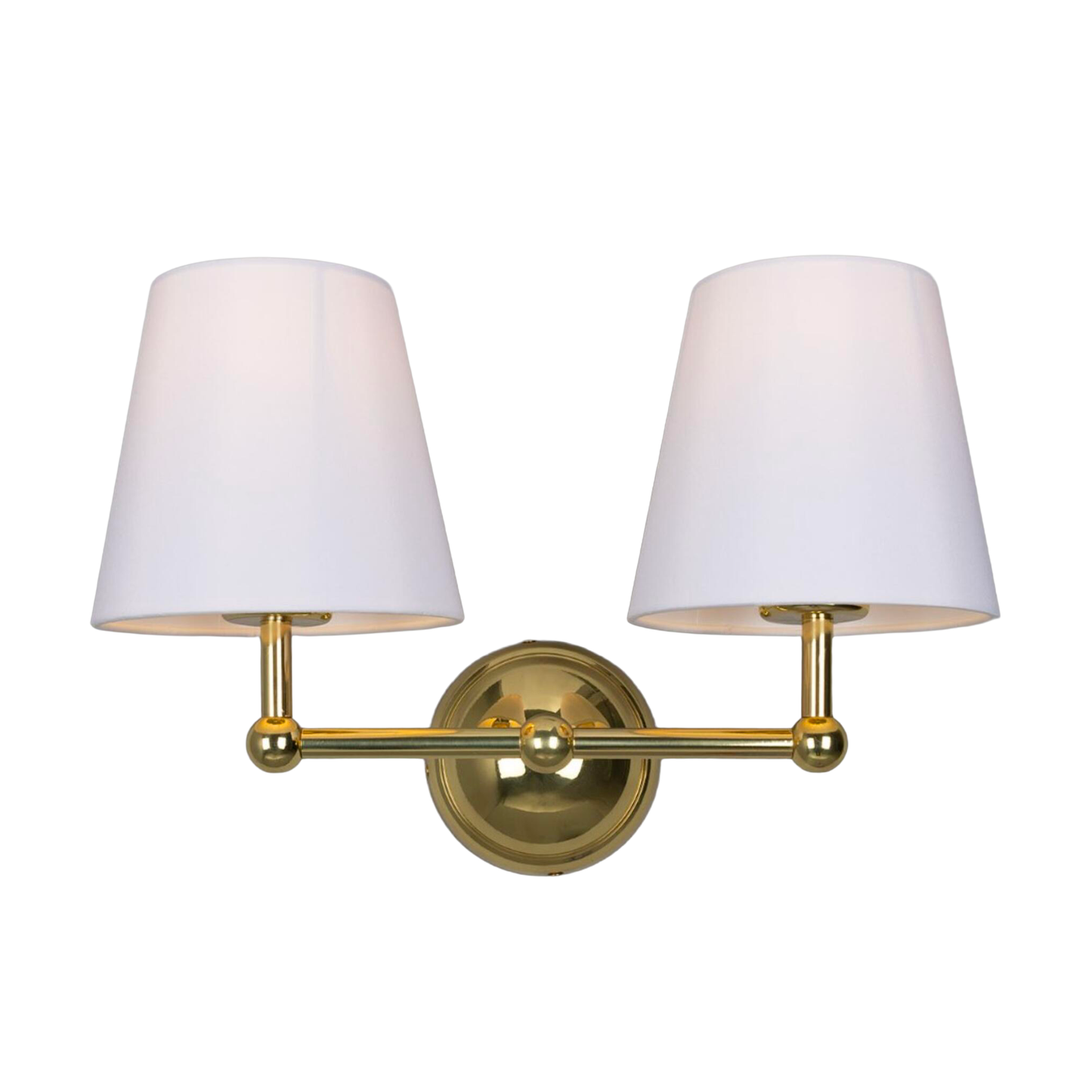 BUSAN - Modern Brass Double Wall Light with Fabric Shades