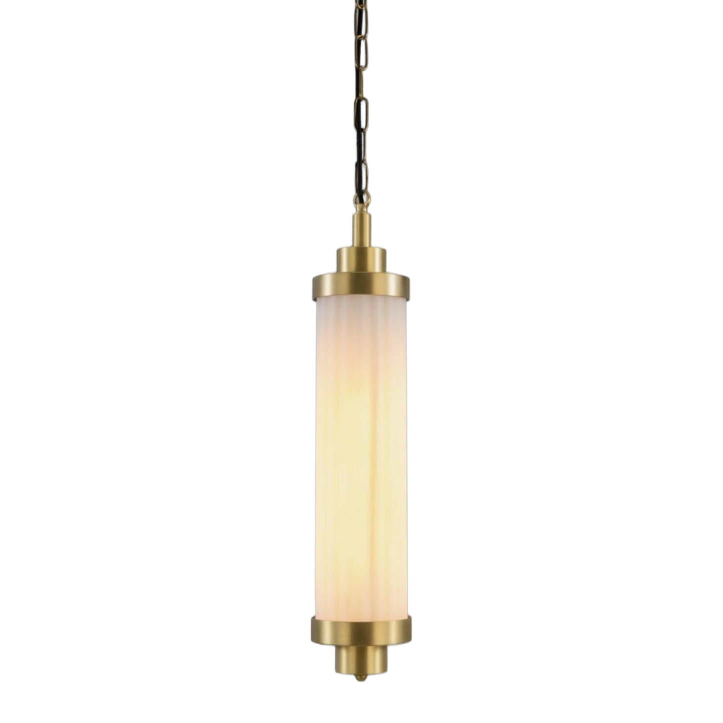 LOUISE - Vintage Rippled Opal Glass and Brass Bathroom Pendant 52.5cm IP44
