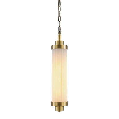 LOUISE - Vintage Rippled Opal Glass and Brass Bathroom Pendant 52.5cm IP44