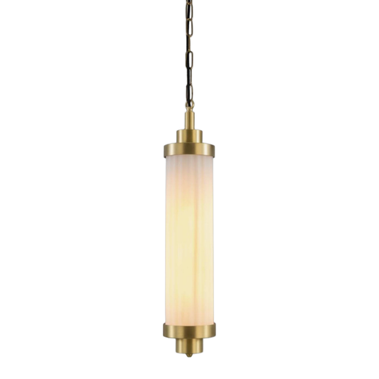 LOUISE - Vintage Rippled Opal Glass and Brass Bathroom Pendant 52.5cm IP44