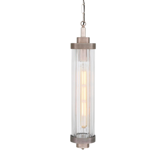 LOUISE- Vintage Rippled Clear Glass and Brass Bathroom Pendant IP44