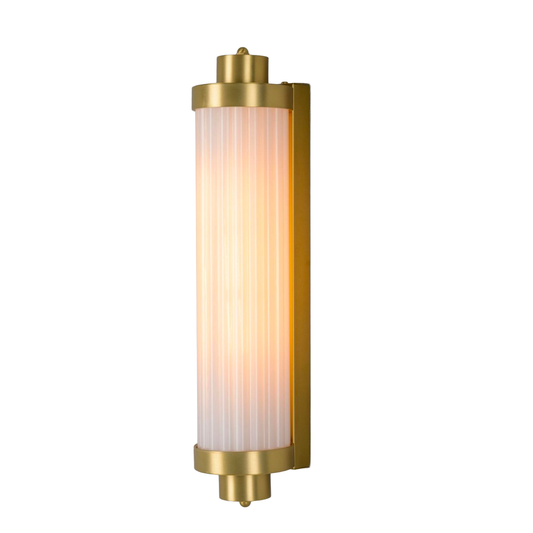 LOUISE - Vintage Rippled Opal Glass and Brass Bathroom Wall Light 47cm IP44