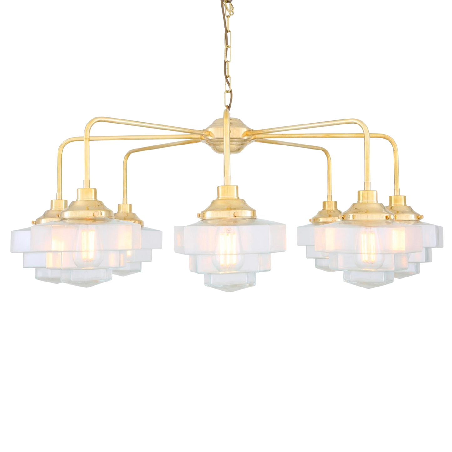 Siena Art Deco Single Tier Brass Chandelier, Eight-Light