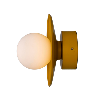 AOSTA - Brass Disc Bathroom Wall Light with Glass Globe 16.2cm IP65
