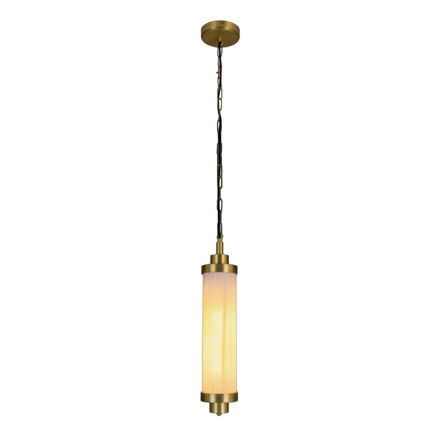 LOUISE - Vintage Rippled Opal Glass and Brass Bathroom Pendant 52.5cm IP44